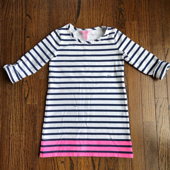 Lilly Pulitzer Girls M (6-7) Little Devon Dress Resort White Serene Stripe - Picture 2 of 13